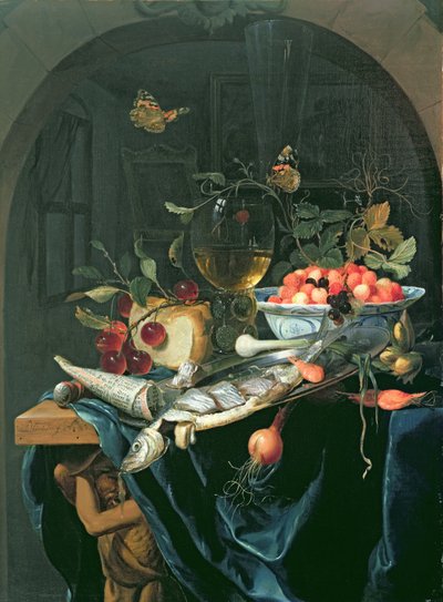 Still Life with Fish Platter by Jan Mortel